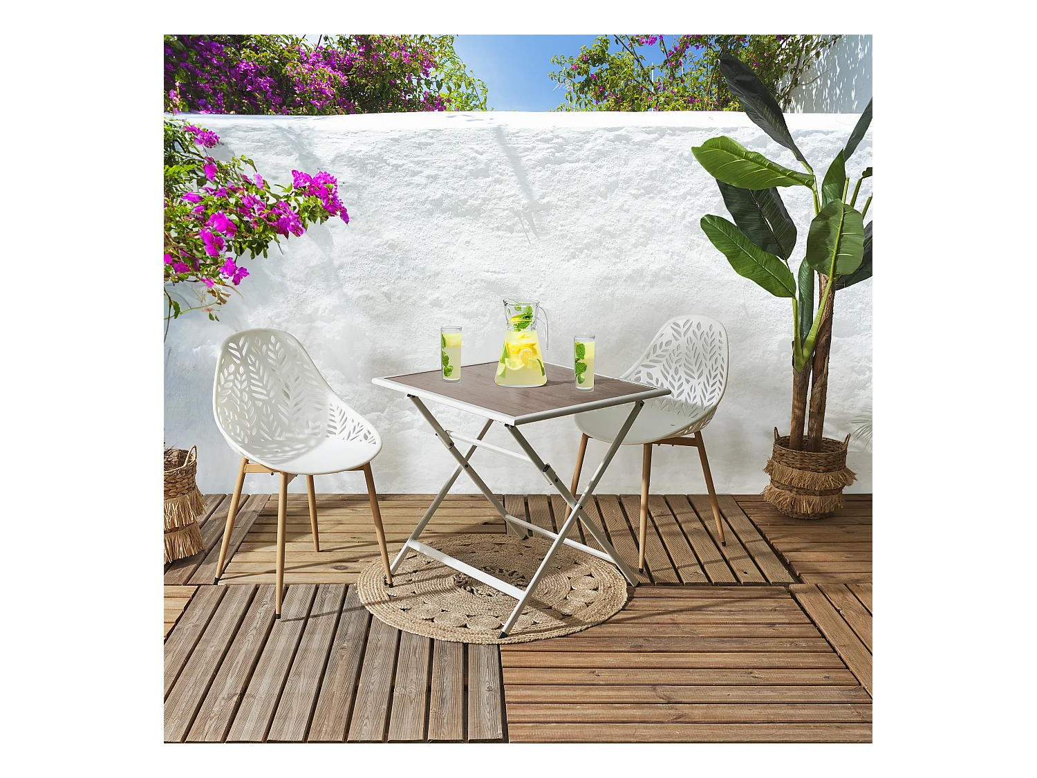 Table Metal Blanc Effet Bois Barcelone 70x70