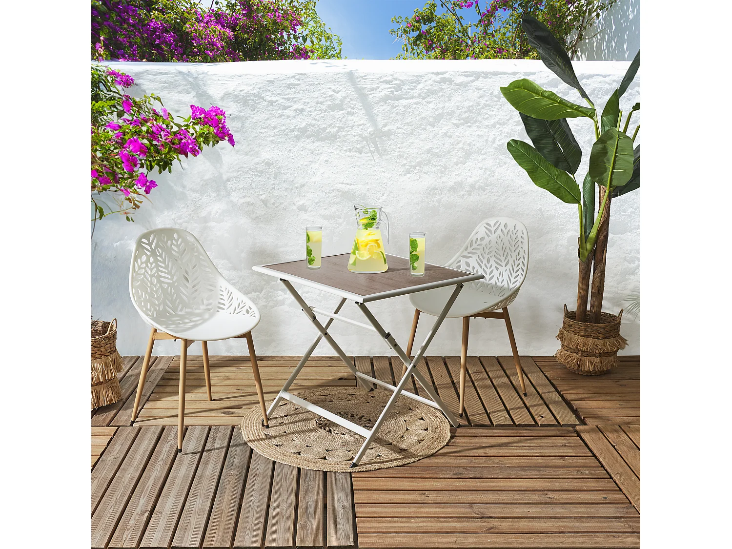 Table Metal Blanc Effet Bois Barcelone 70x70