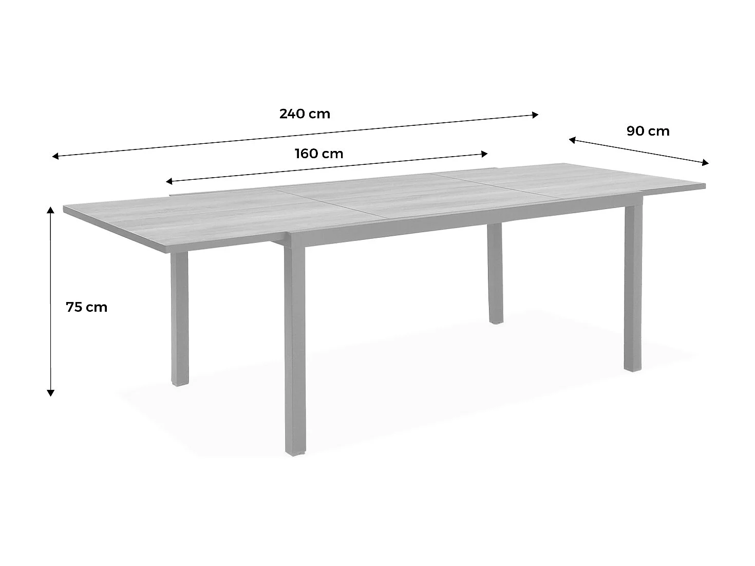 Table de jardin NASHVILLE extensible 160/240cm 8 places plateau effet bois foncé structure aluminium