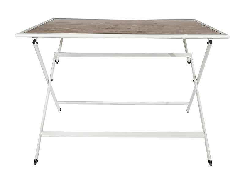 Table Metal Blanc Effet Bois Barcelone 110x70