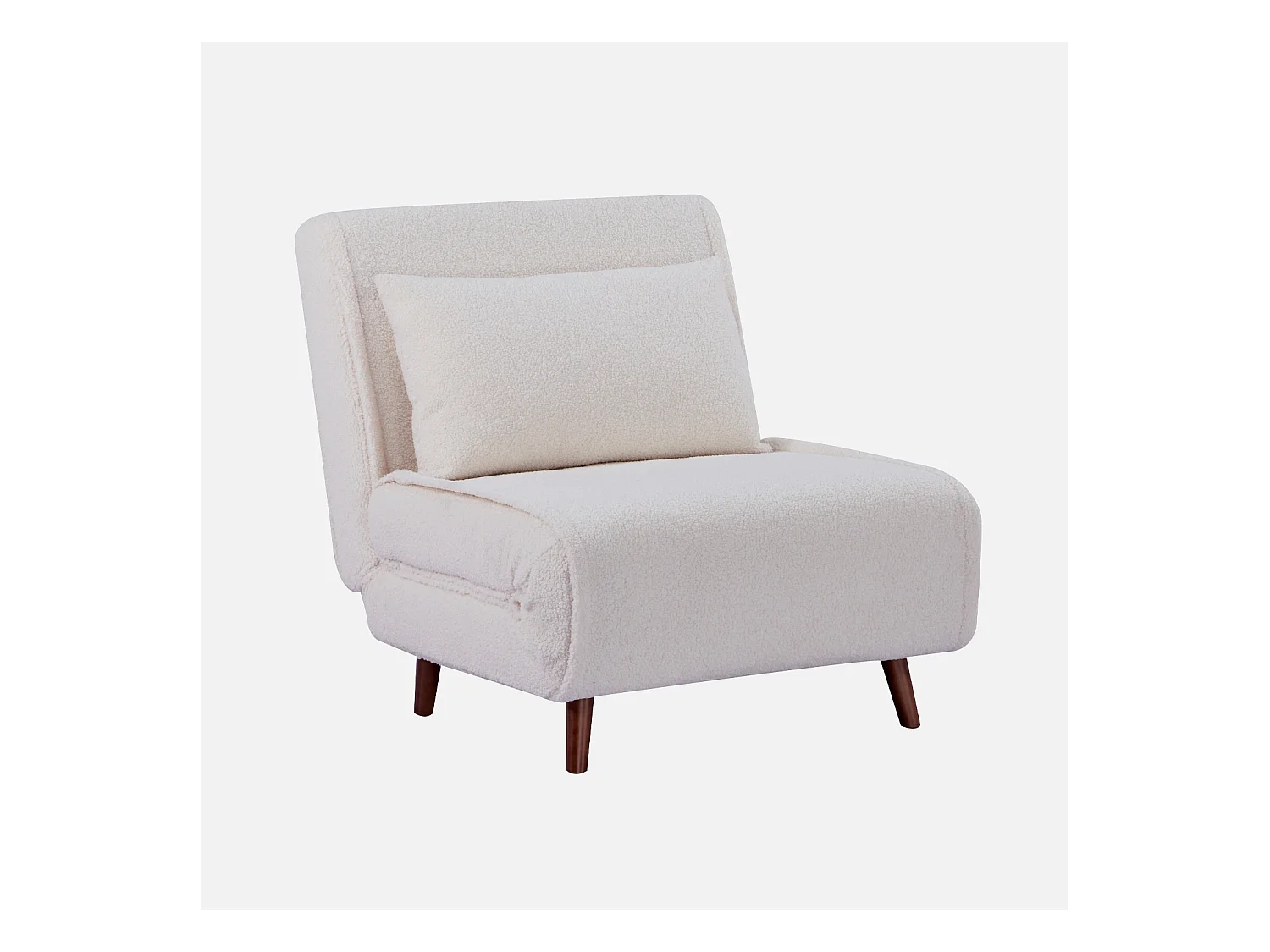 Chauffeuse convertible bouclette piétement bois 1 place crème Guest