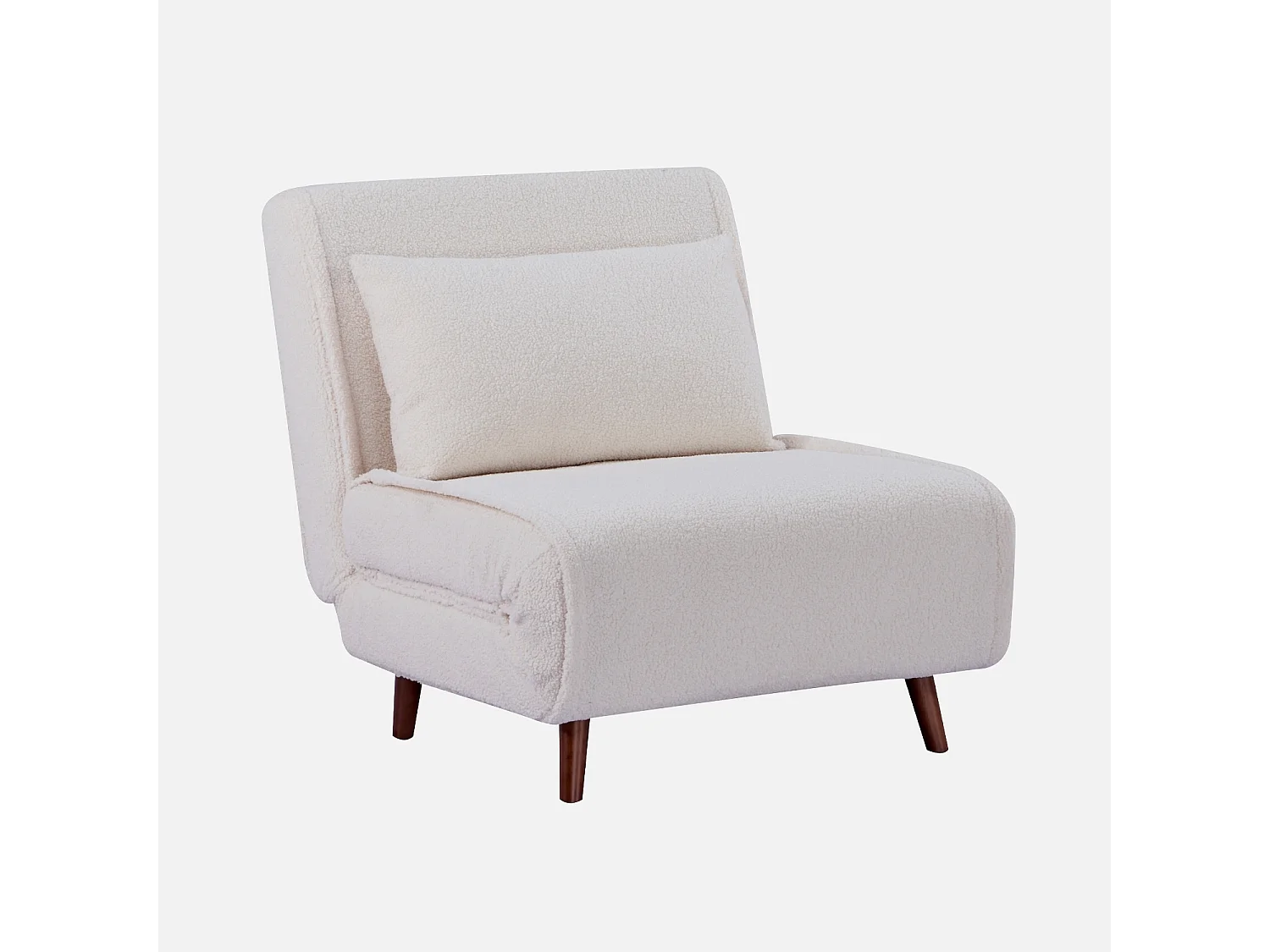 Poltrona letto bouclé con base in legno, Guest bouclé, Crema, 191x77x83 cm