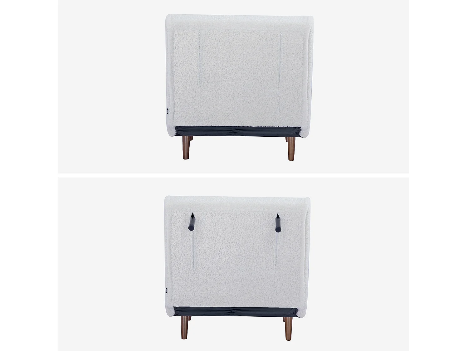 Poltrona letto bouclé con base in legno, Guest bouclé, Crema, 191x77x83 cm