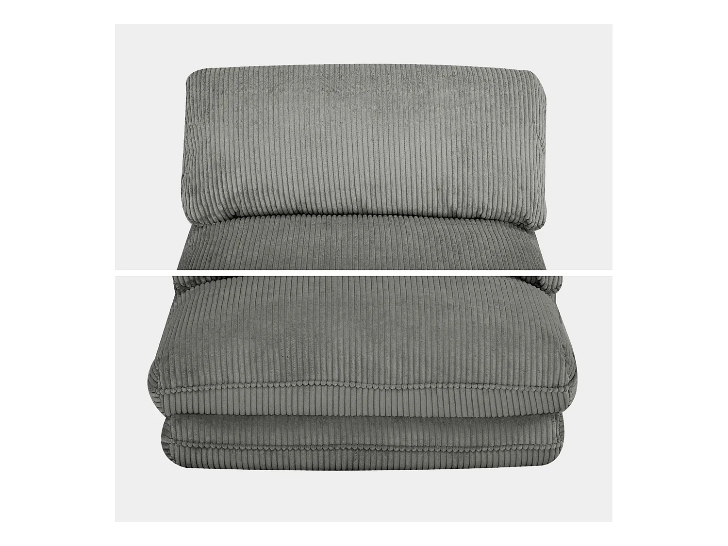 Chauffeuse matelas gris convertible velours côtelé grosse côte 1 place Cosy