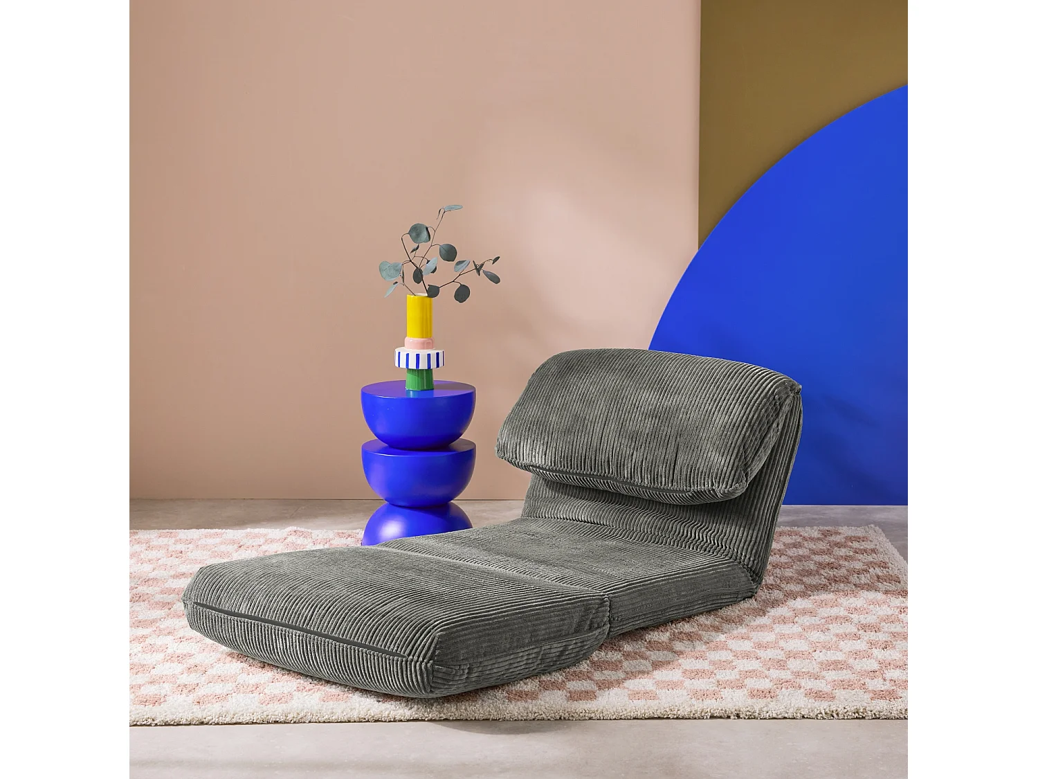 Chauffeuse matelas gris convertible velours côtelé grosse côte 1 place Cosy