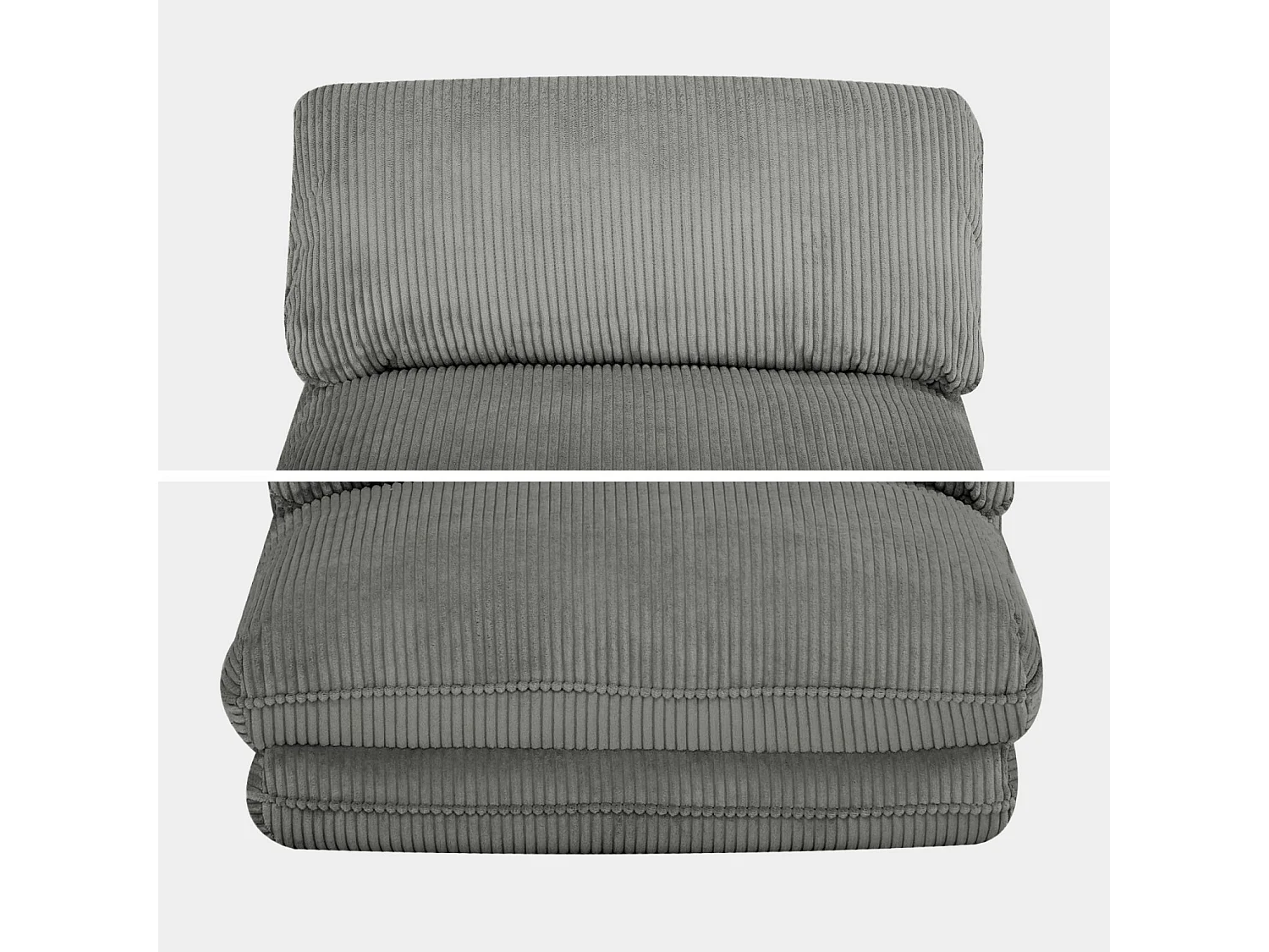 Chauffeuse matelas gris convertible velours côtelé grosse côte 1 place Cosy