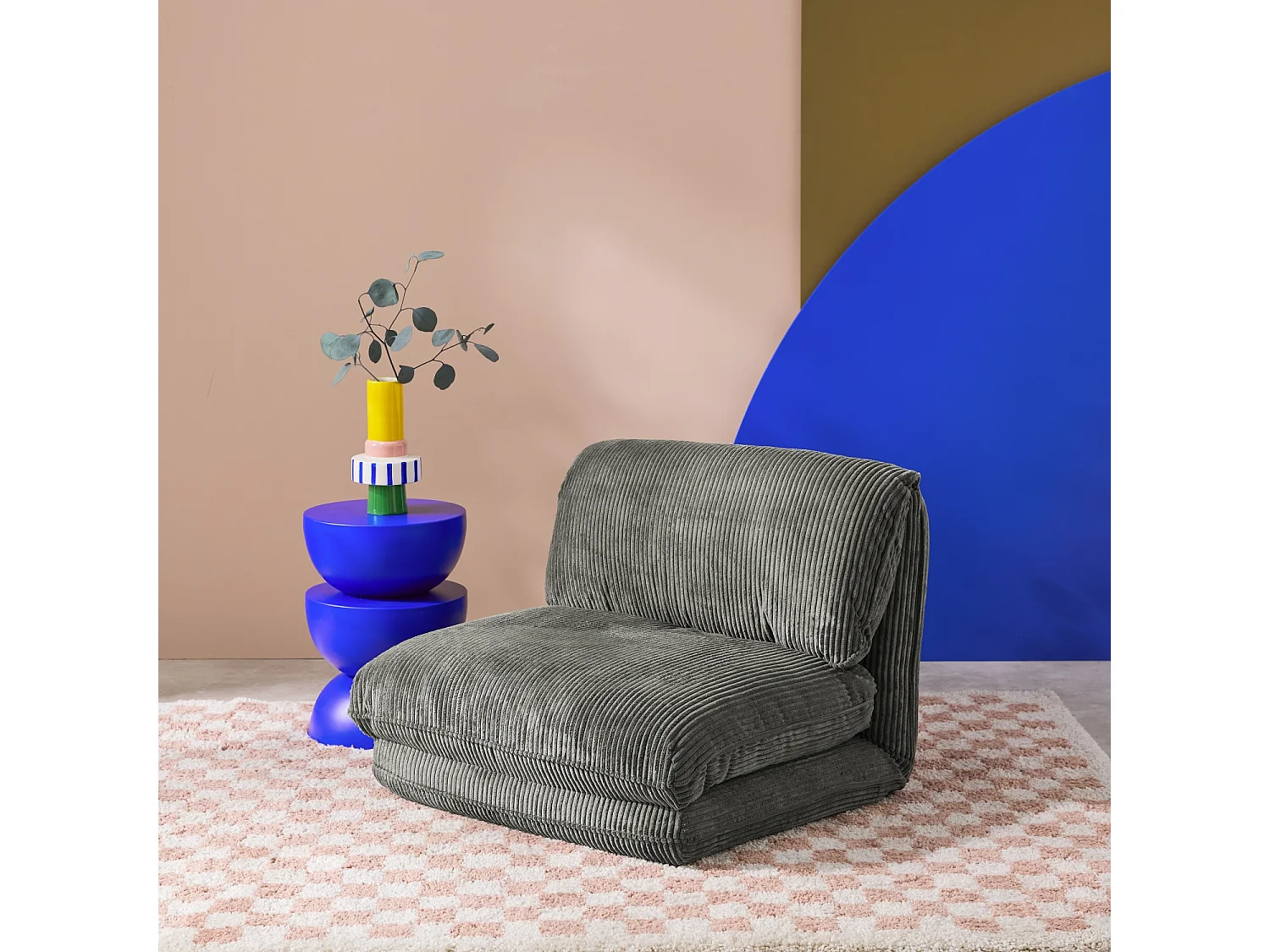Poltrona convertibile velluto a coste grosse coste 1 posto, grigio