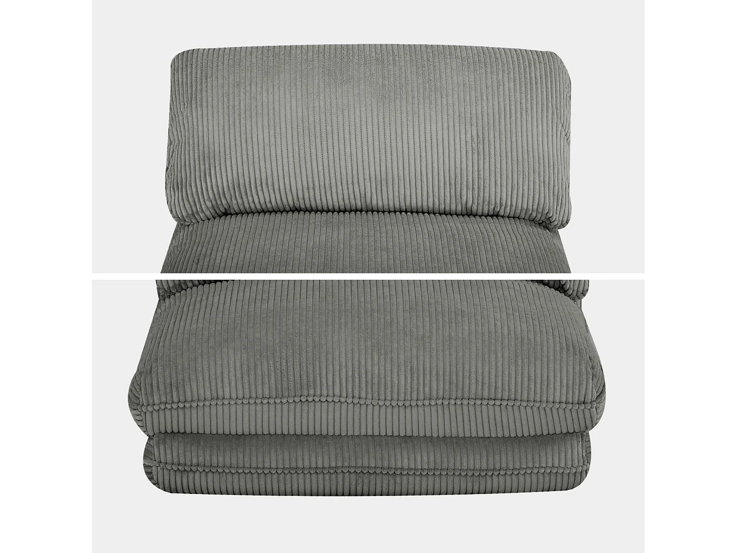 Chauffeuse matelas gris convertible velours côtelé grosse côte 1 place Cosy