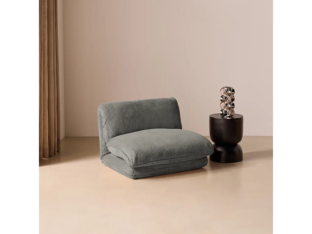 Chauffeuse matelas gris convertible velours côtelé grosse côte 1 place Cosy