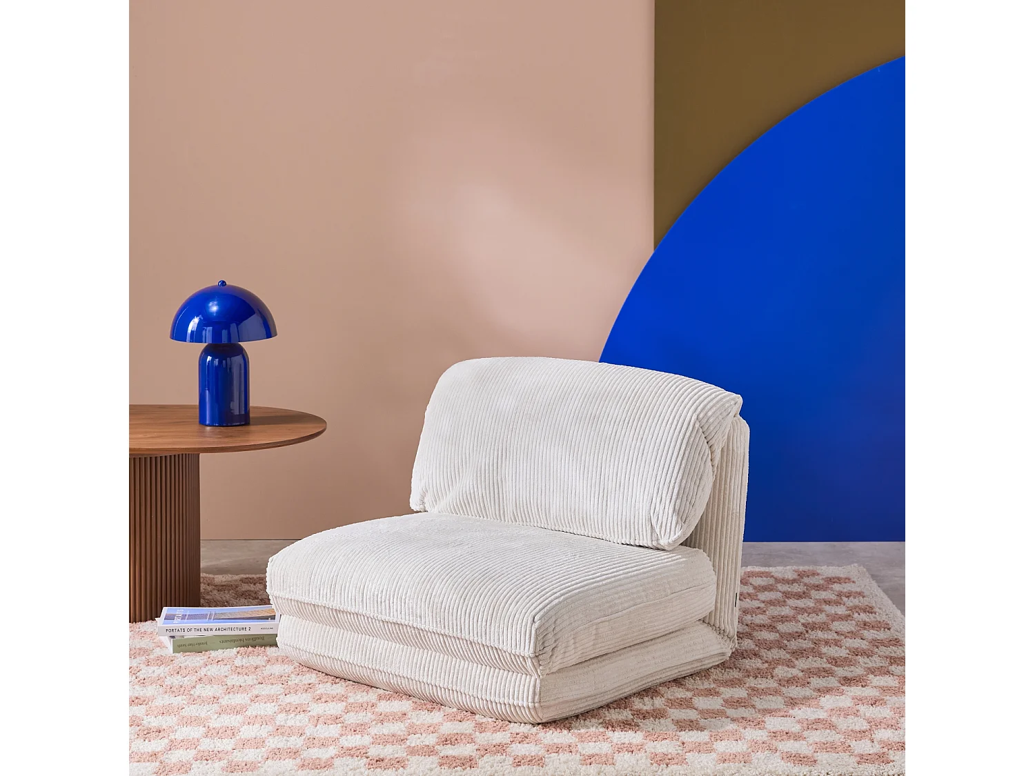 Chauffeuse matelas blanc cassé convertible velours côtelé grosse côte 1 place Cosy