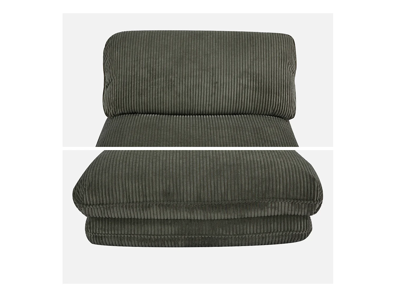 Chauffeuse matelas kaki convertible velours côtelé grosse côte 1 place Cosy