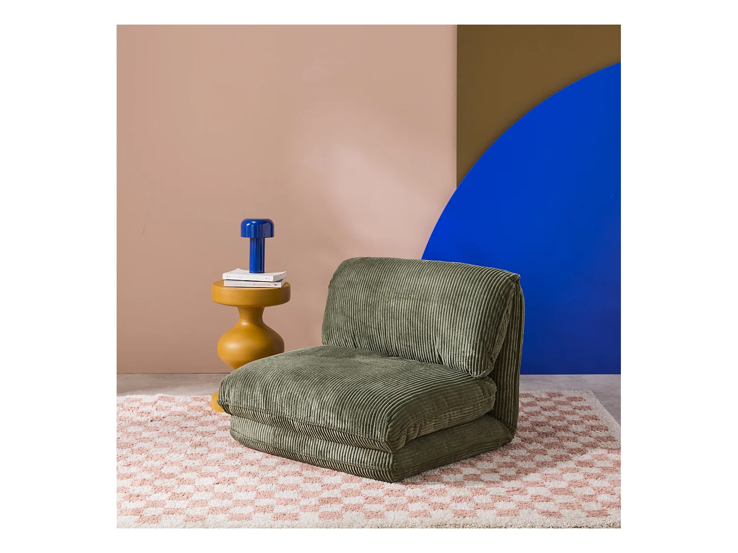 Chauffeuse matelas kaki convertible velours côtelé grosse côte 1 place Cosy
