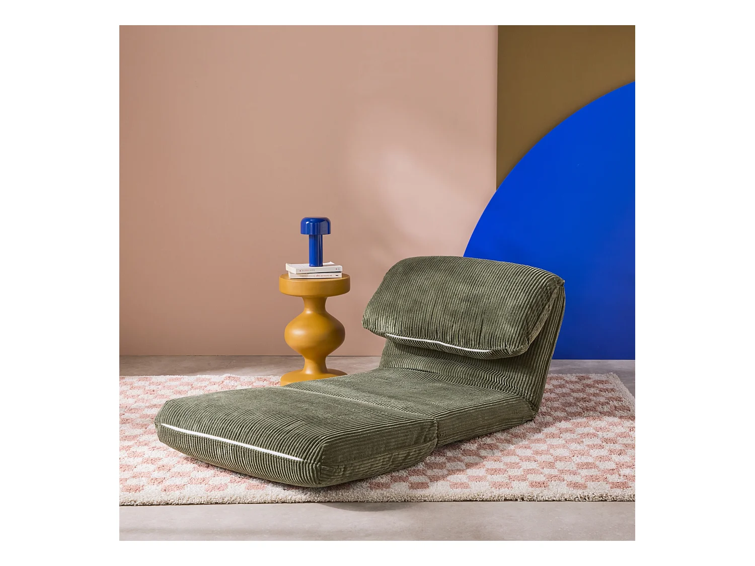 Chauffeuse matelas kaki convertible velours côtelé grosse côte 1 place Cosy