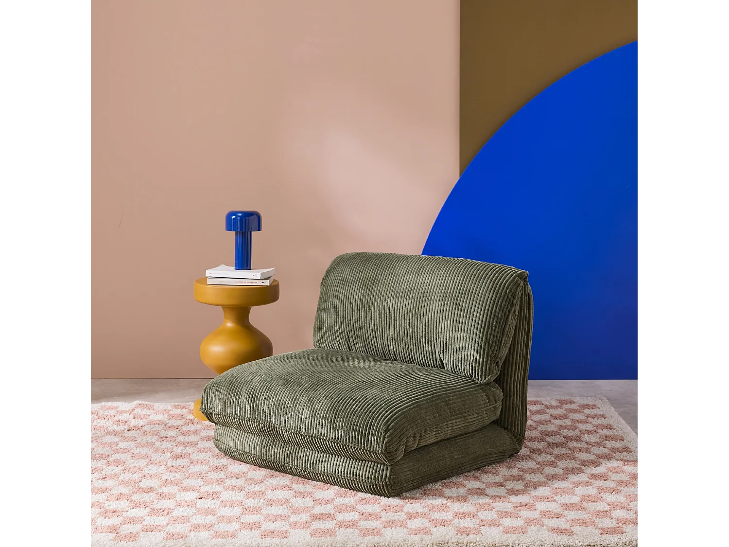 Sillón convertible  de pana gruesa, 1 plaza verde kaki