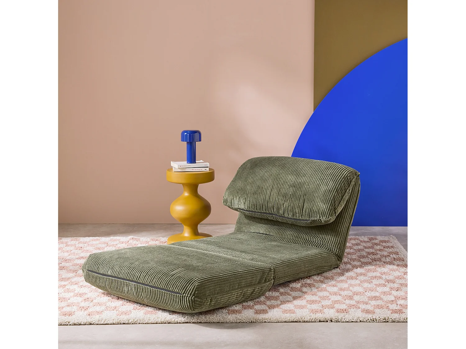 Sillón convertible  de pana gruesa, 1 plaza verde kaki