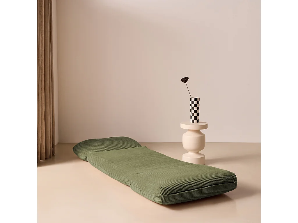 Chauffeuse matelas kaki convertible velours côtelé grosse côte 1 place Cosy
