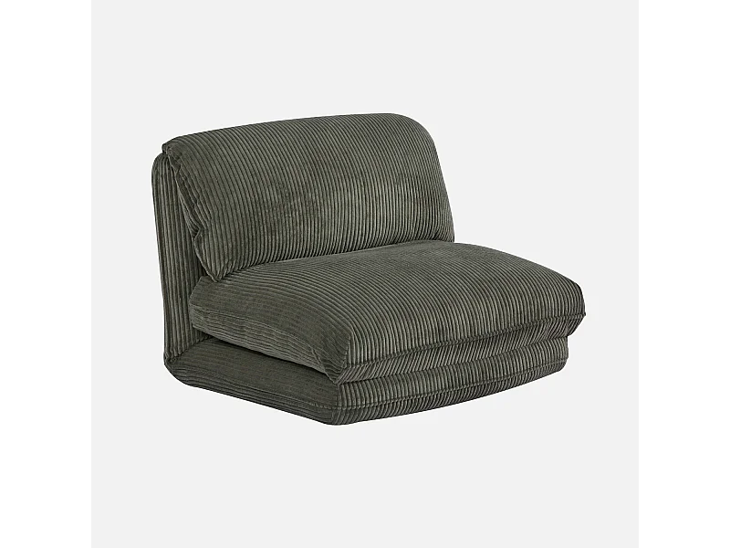 Chauffeuse matelas kaki convertible velours côtelé grosse côte 1 place Cosy