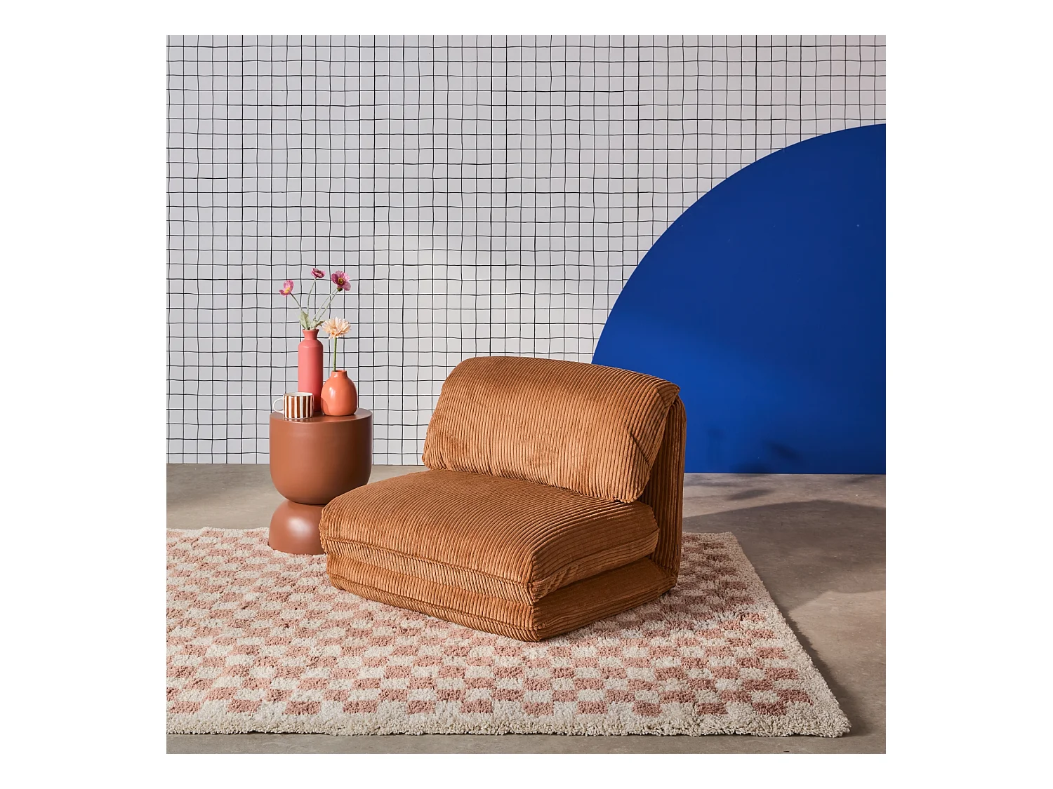 Chauffeuse matelas camel convertible velours côtelé grosse côte 1 place Cosy