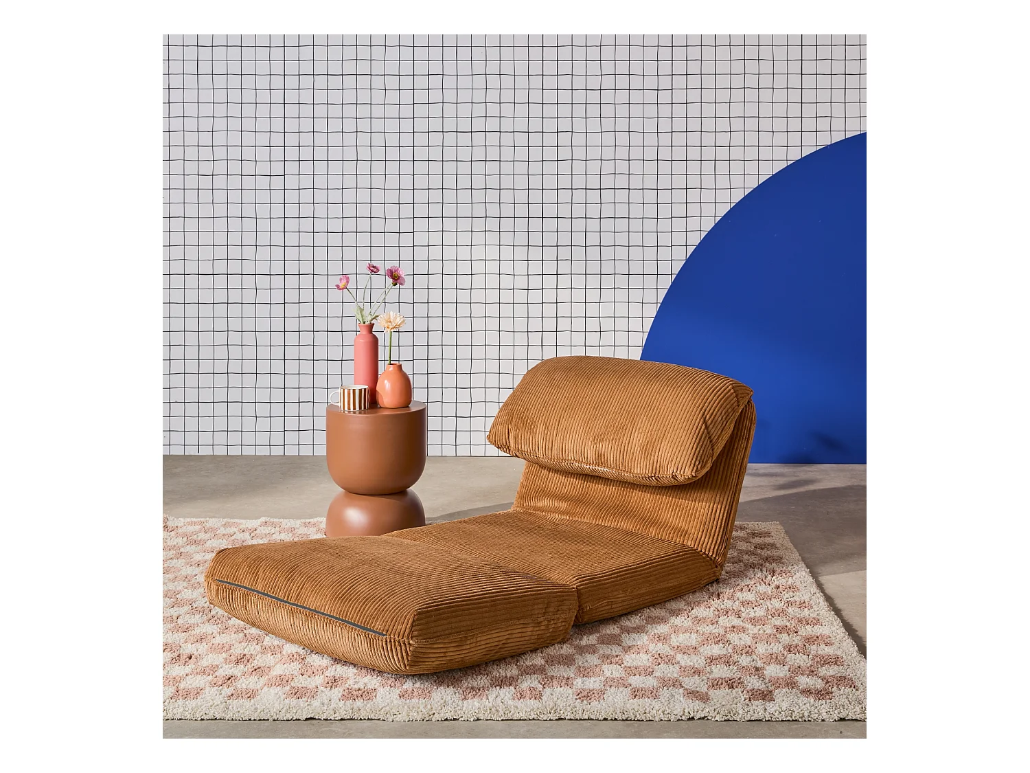 Chauffeuse matelas camel convertible velours côtelé grosse côte 1 place Cosy