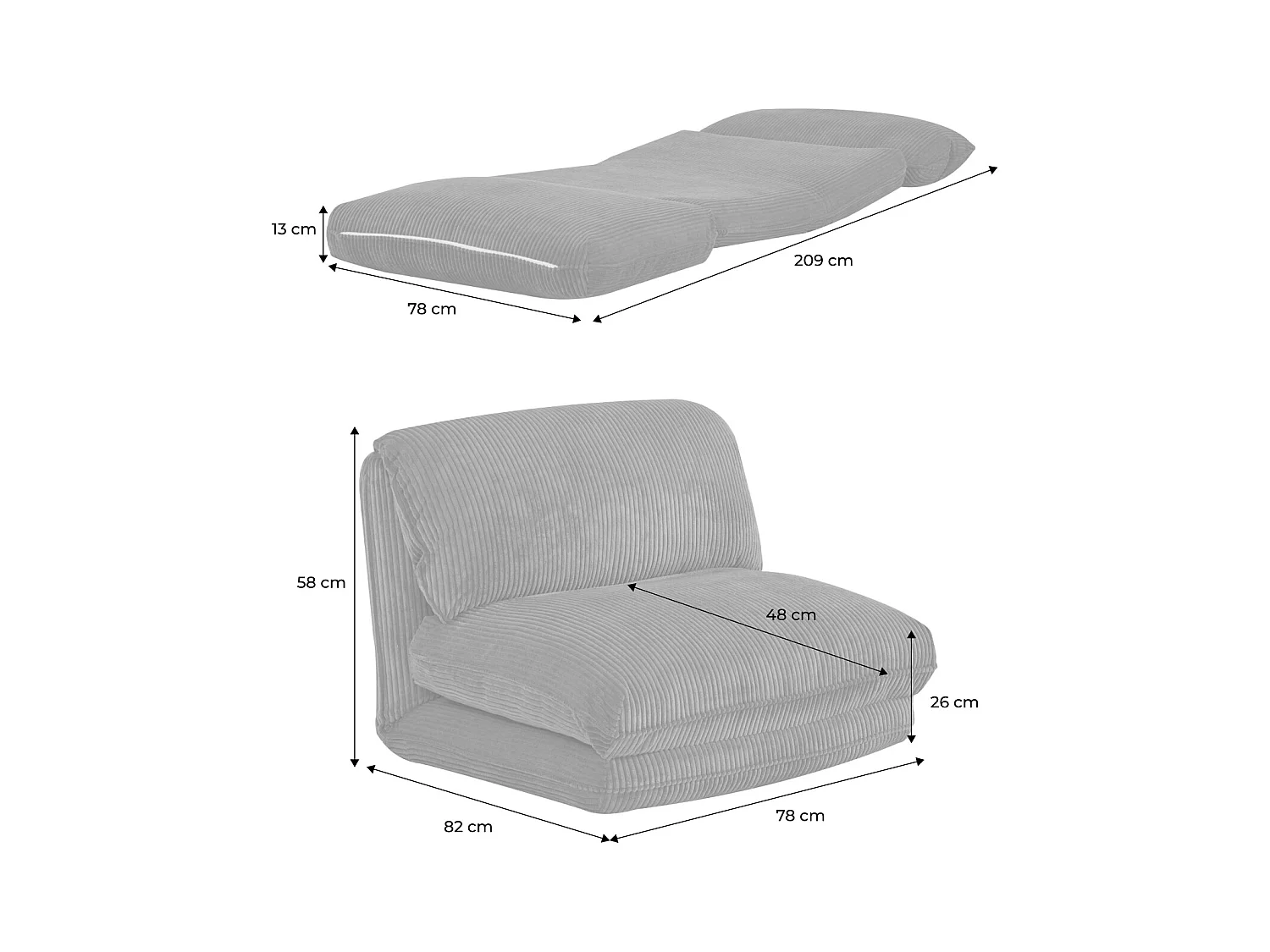 Chauffeuse matelas camel convertible velours côtelé grosse côte 1 place Cosy