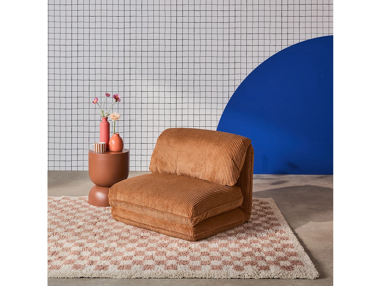 Sillón convertible  de pana gruesa camel