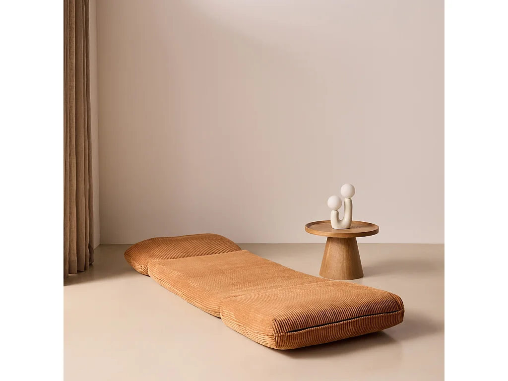 Chauffeuse matelas camel convertible velours côtelé grosse côte 1 place Cosy