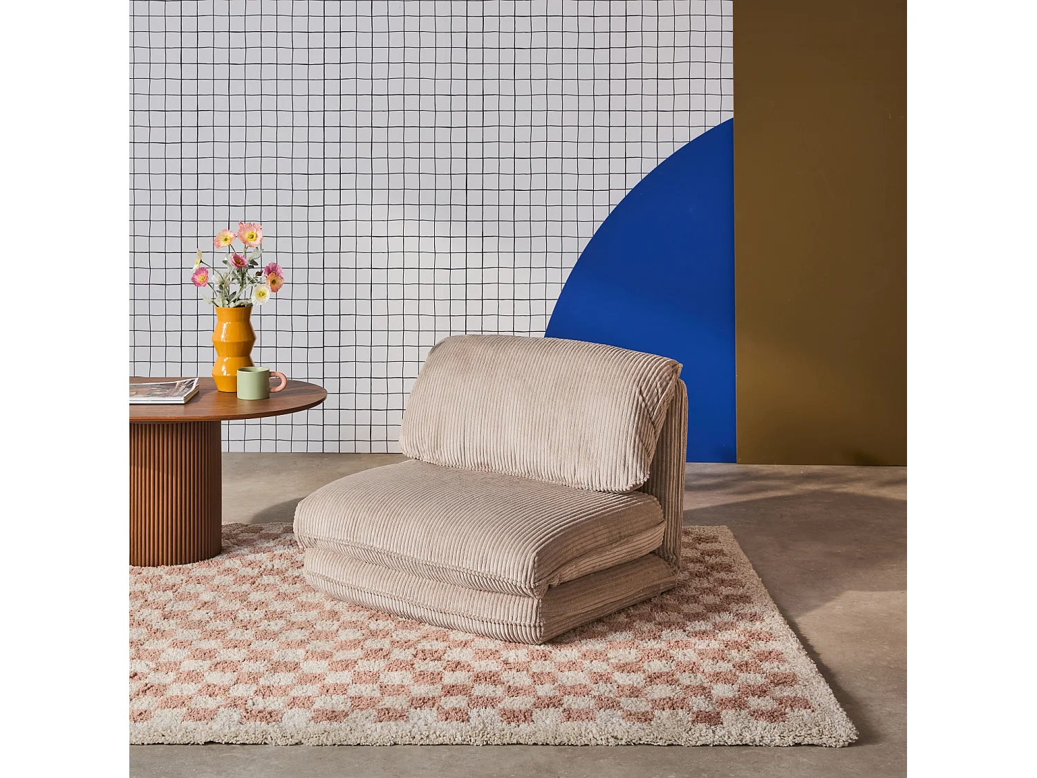 Chauffeuse matelas greige convertible velours côtelé grosse côte 1 place Cosy