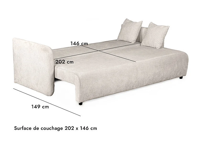 Canapé 3 places convertible en tissu doux écru avec coffre – CELINA
