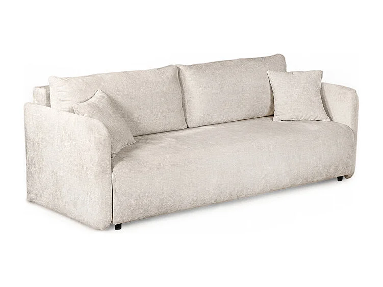 Canapé 3 places convertible en tissu doux écru avec coffre – CELINA