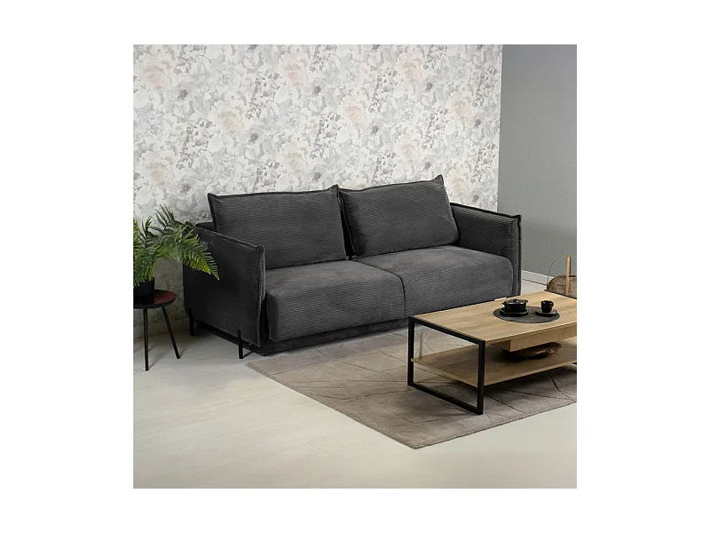 Canapé 3 places convertible velours côtelé gris anthracite – BEATRICE