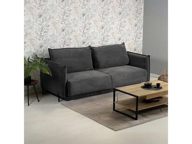 Canapé 3 places convertible velours côtelé gris anthracite – BEATRICE
