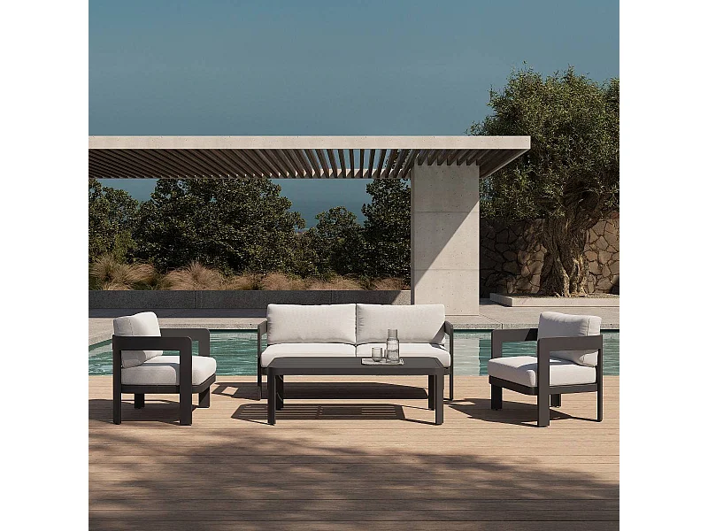 Salon de jardin en aluminium gris foncé Loréa