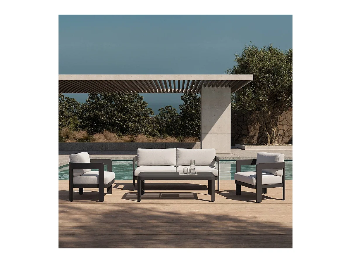 Salon de jardin en aluminium gris foncé Loréa