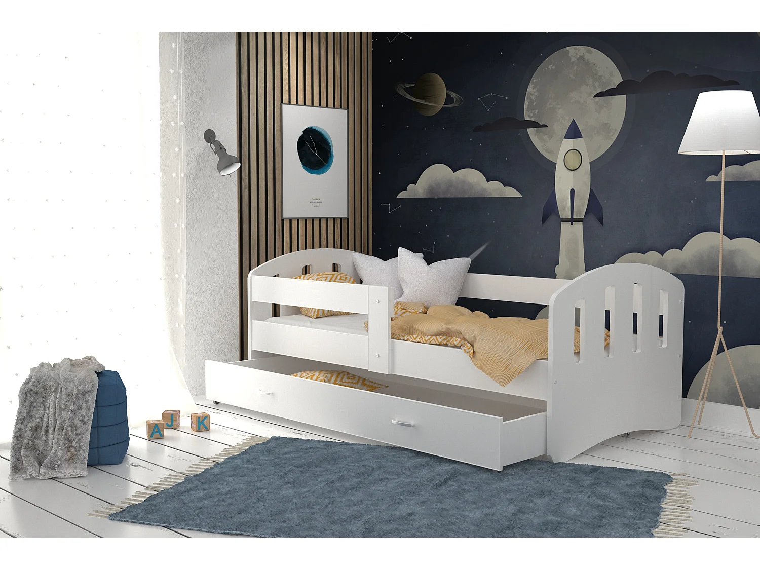 KINDERBETT mit Bettkasten Fabio 140x80 cm, Weiss