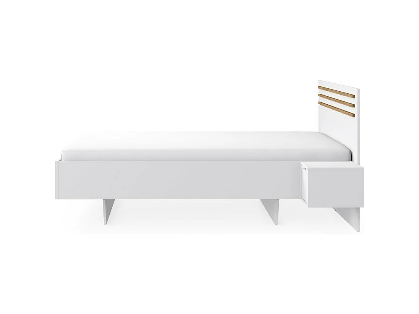 Cama FLORENCE – 180x200 cm – Branca – Com dois criados-mudos – Estrado e gavetas não inclusos