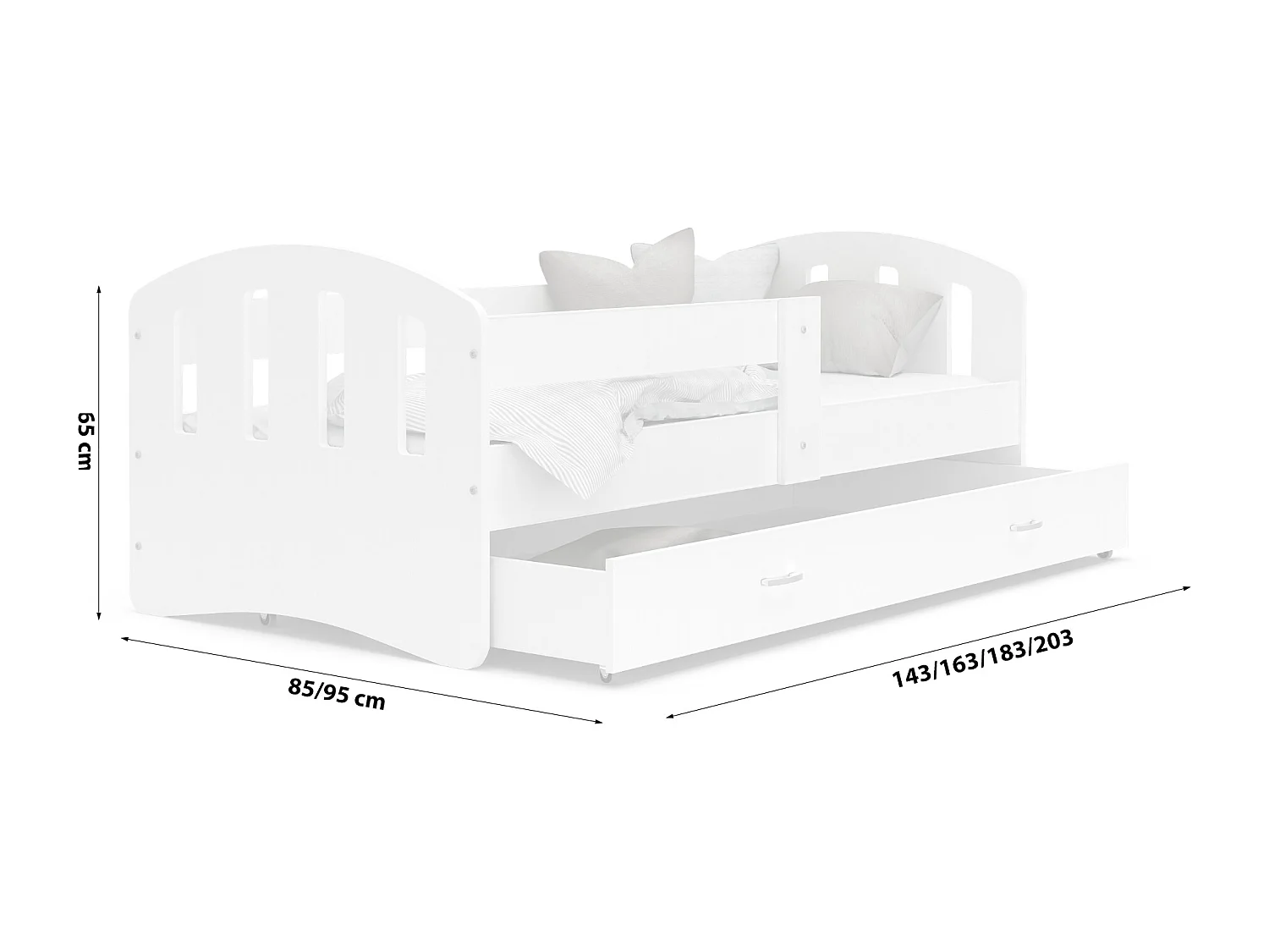 KINDERBETT mit Bettkasten Fabio 180x80 cm, Weiss