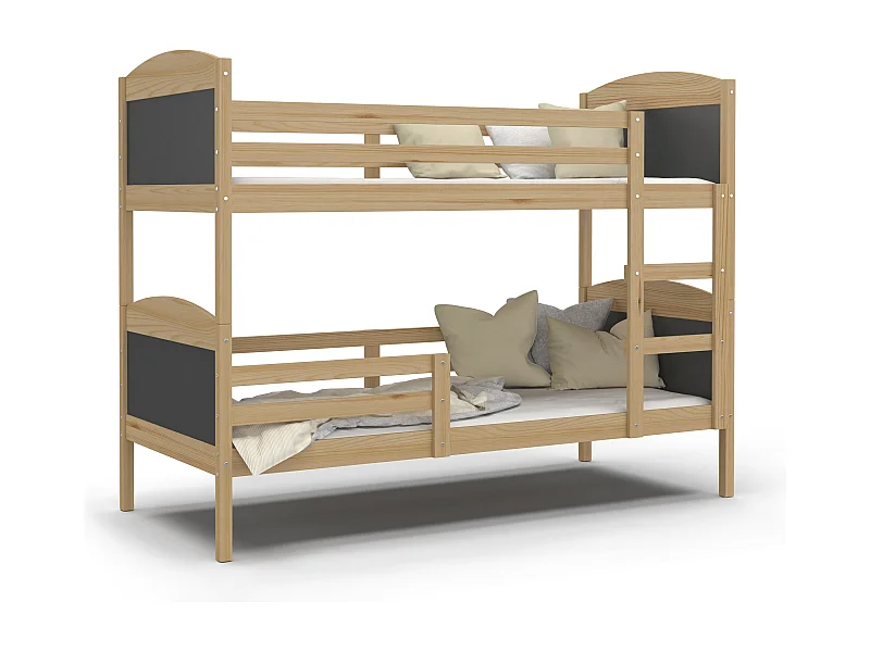 KINDERETAGENBETT Mateo 190x80 cm, Korpus Kiefer / Einsätze grau