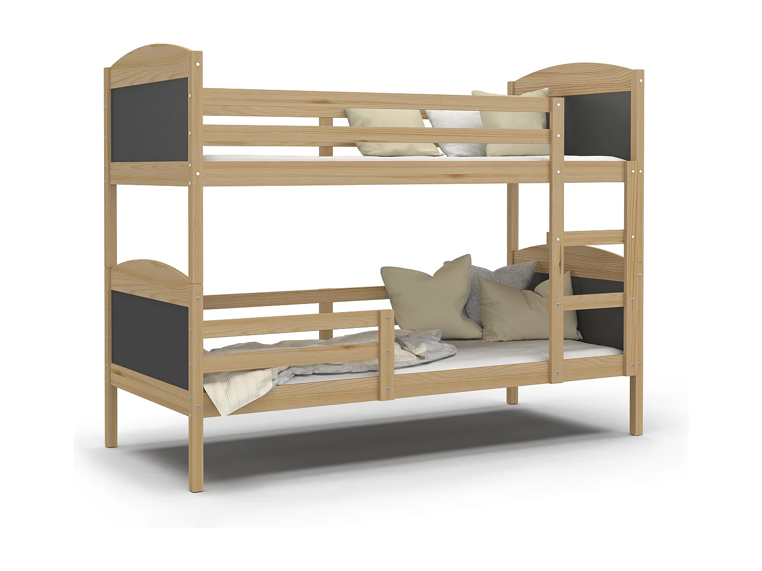 KINDERETAGENBETT Mateo 190x80 cm, Korpus Kiefer / Einsätze grau