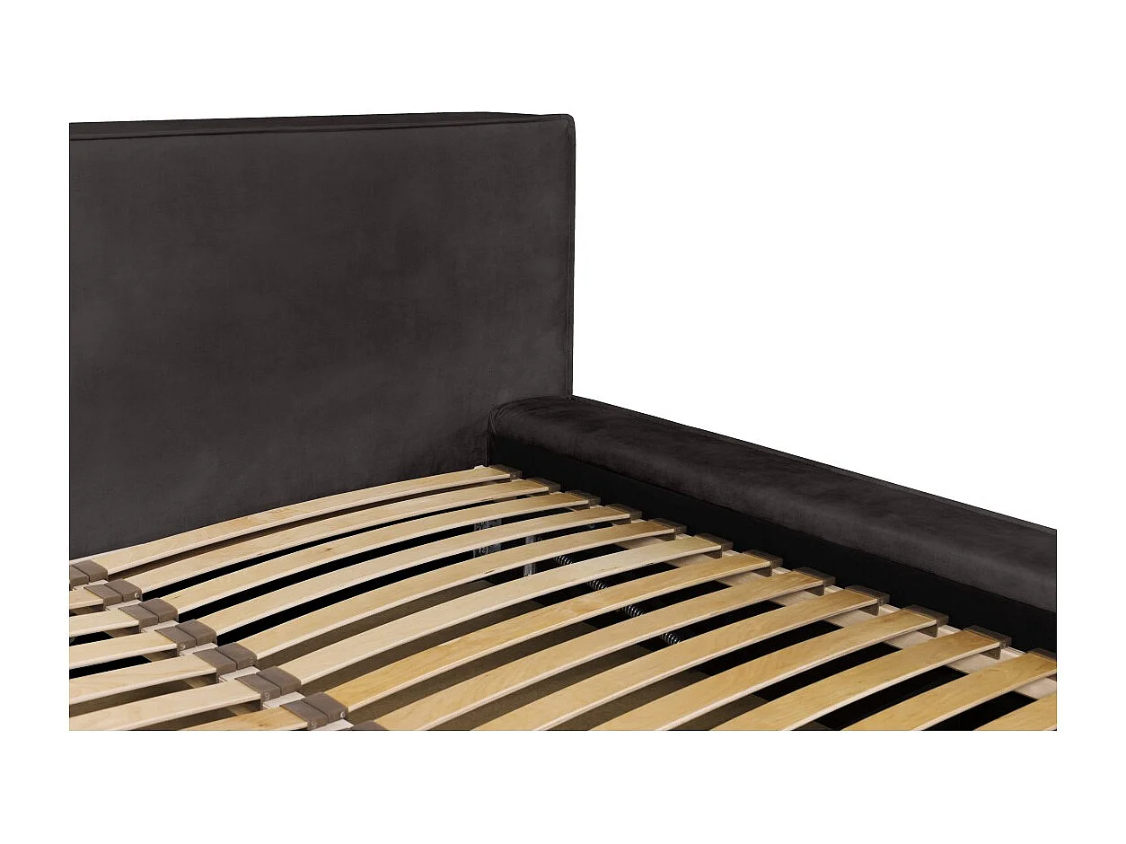 Lit coffre DENALI – Cinza antracite – 140x200 cm – Tecido veludo macio – Estrado elevatório – Armazenamento integrado