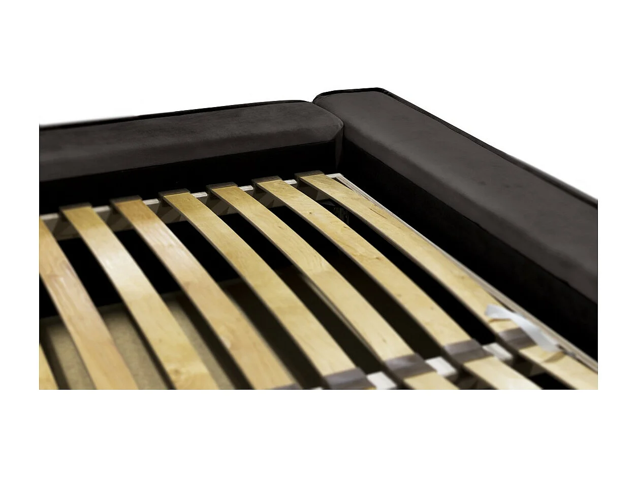 Lit coffre DENALI – Cinza antracite – 140x200 cm – Tecido veludo macio – Estrado elevatório – Armazenamento integrado