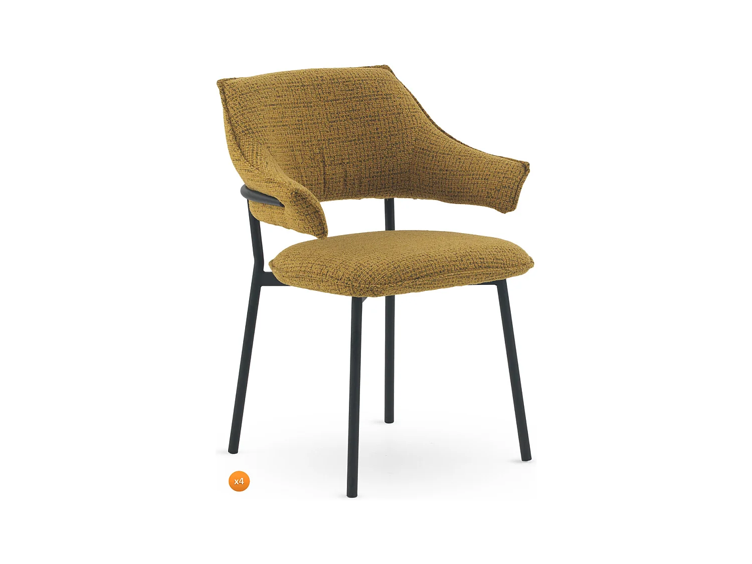 Lot de 4 fauteuils en chenille moutarde chiné