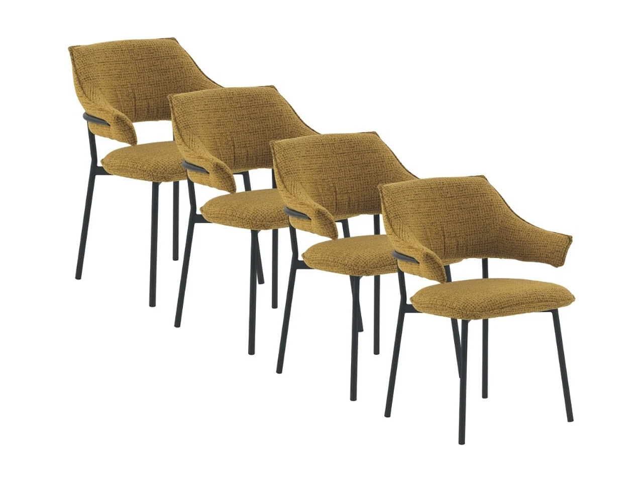 Lot de 4 fauteuils en chenille moutarde chiné