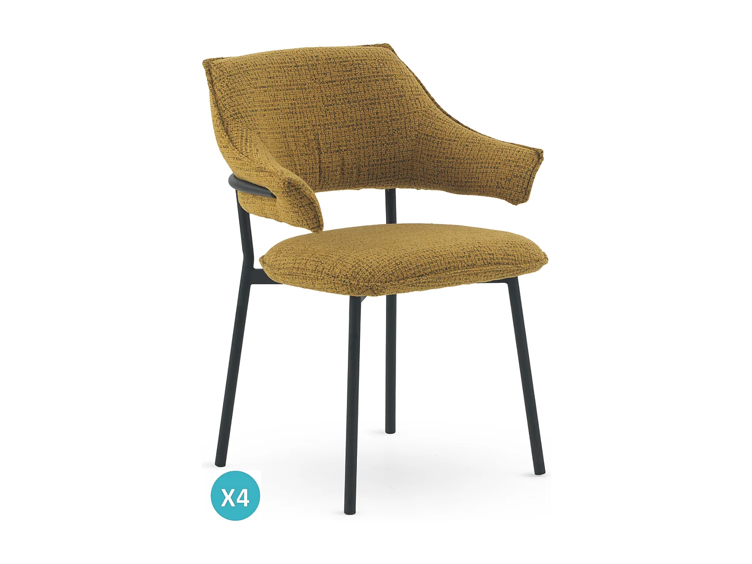 Lot de 4 fauteuils en chenille moutarde chiné