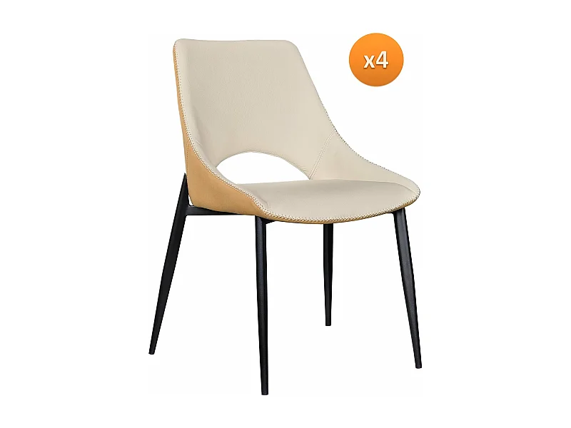 Set di 4 sedie imbottite bicolore beige/senape