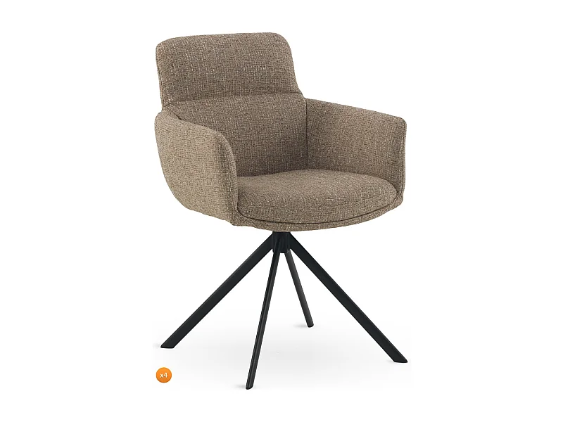 Lot de 4 fauteuils en tweed marron chiné