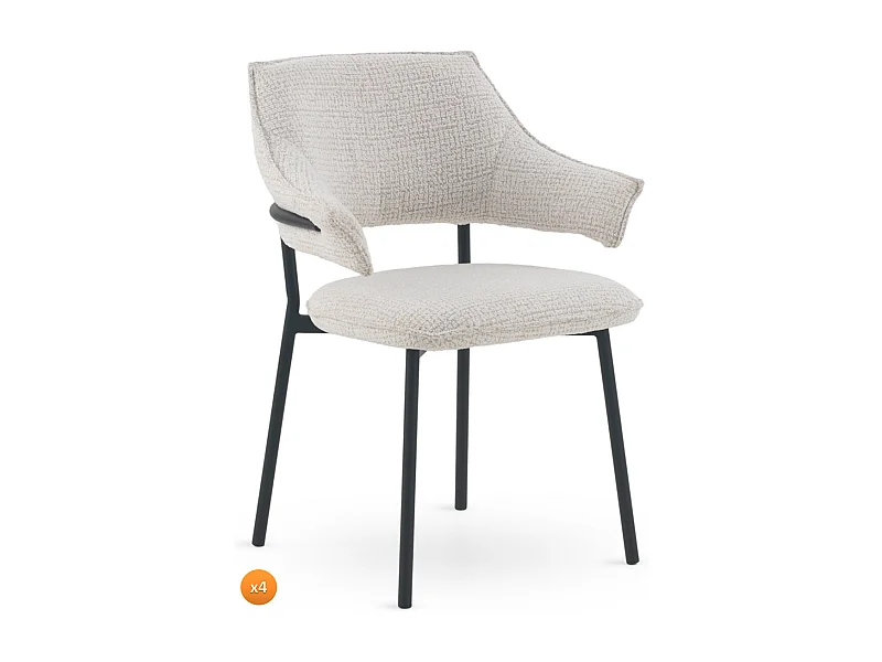 Pacote de 4 poltronas estofadas em chenille branco chenille mosqueado