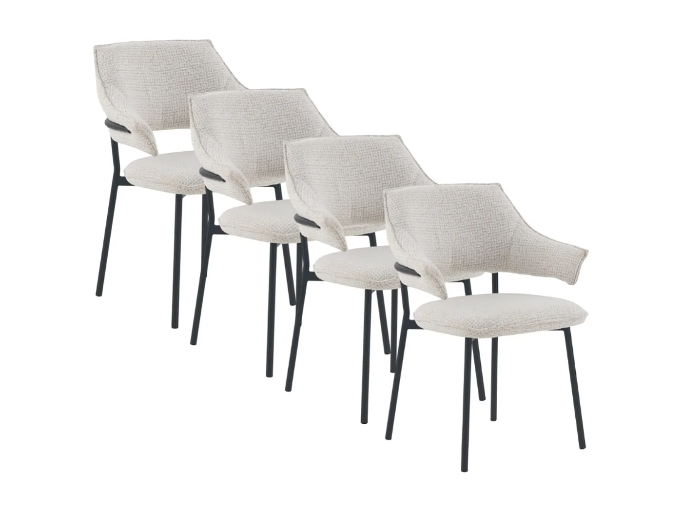 4er-Set Polstersessel Chenille weiß meliert