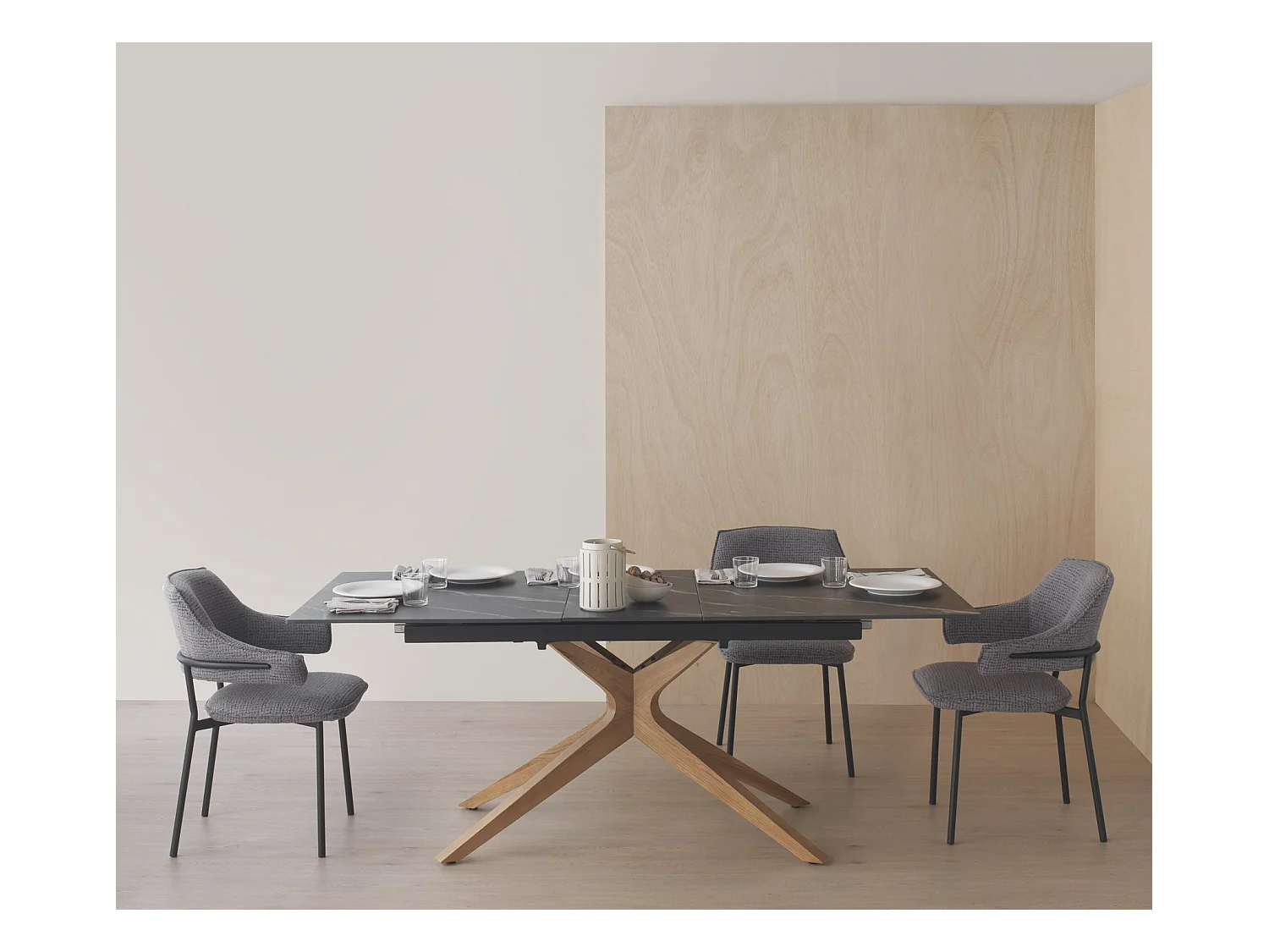 Lot de 4 fauteuils en chenille gris anthracite