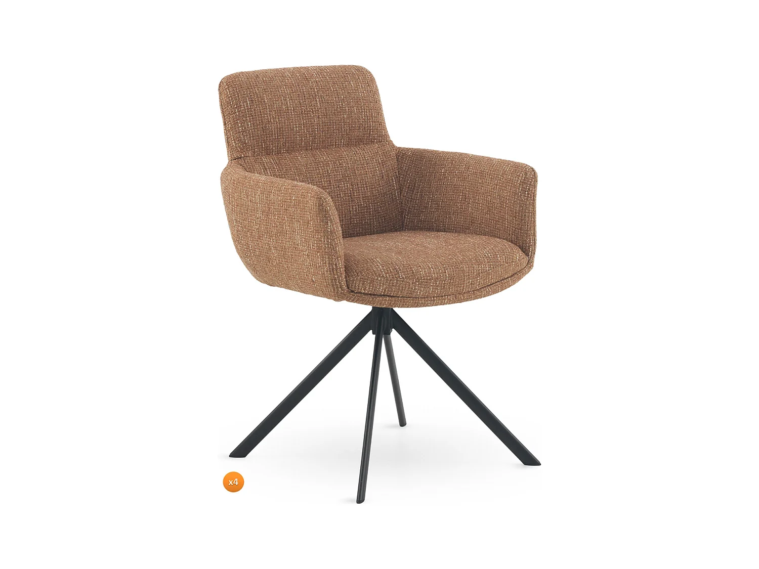 Lot de 4 fauteuils capitonnés en tweed chiné terracotta