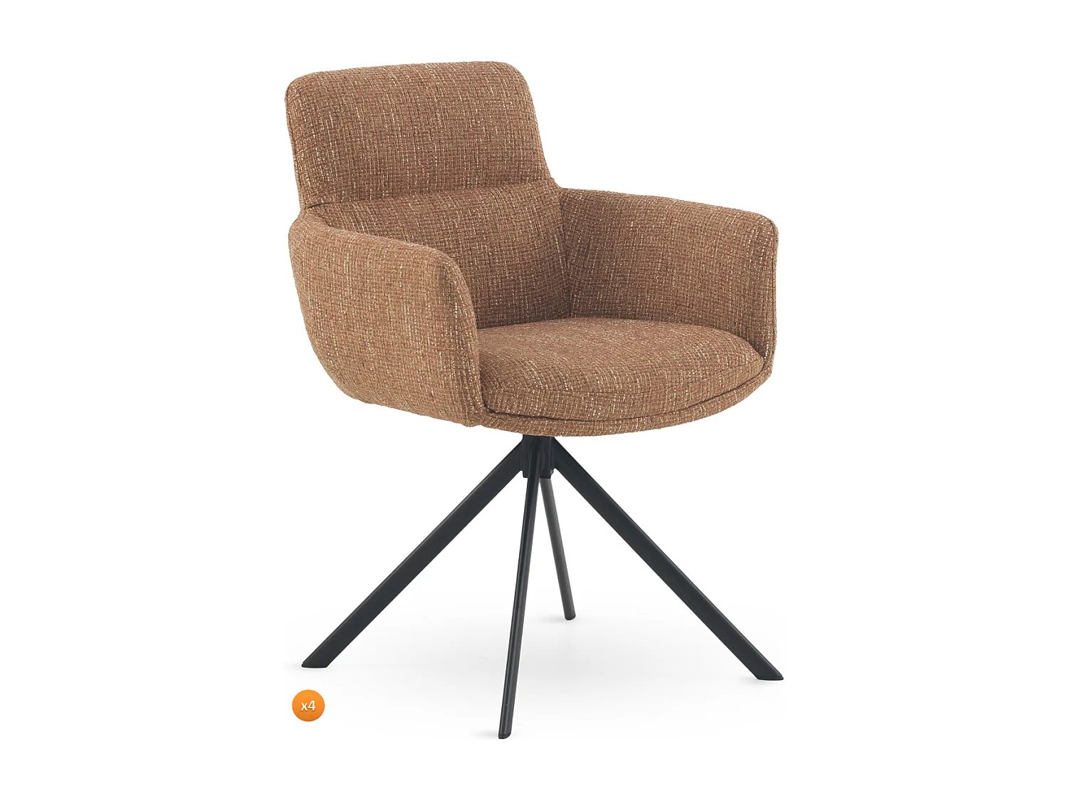 Lot de 4 fauteuils capitonnés en tweed chiné terracotta